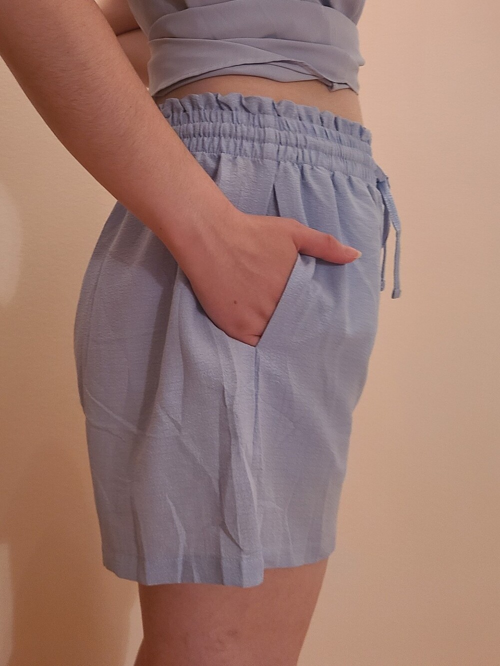 Light Blue Drawstring Shorts - Picture 2 of 4
